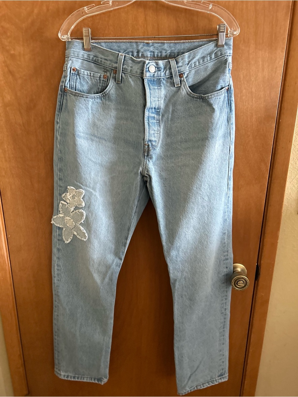 Levis 501 Jeans Womens W31 L30 Original Fit Floral Applique Straight Leg